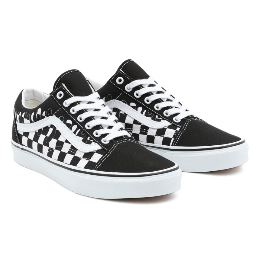 Vans Paint Drip Checkerboard Old Skool Schuhe Schwarz | VN128M7MH14